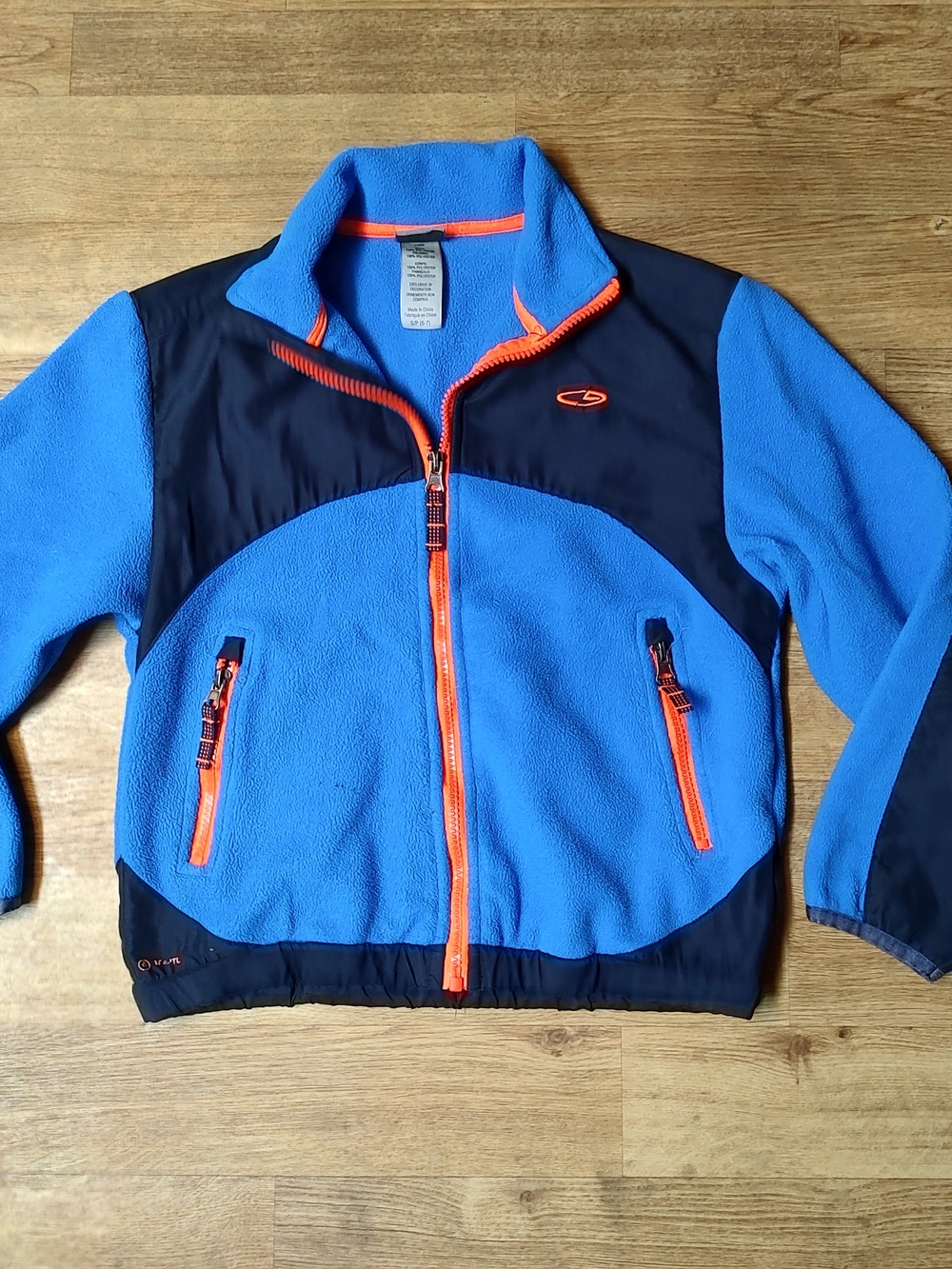 Champion Blue Fleece Puffer Jacket with Orange Trim - Kids